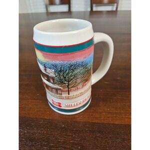 Miller High Life Beer Stein White Holiday Winter Sleigh Ceramic Mug